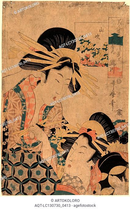 Yamabuki ogiya uchi takigawa, Mountain rose: The courtesan Takigawa of Ogiya., Utamaro II, -approximately 1831, artist, [between 1806 and 1810]
