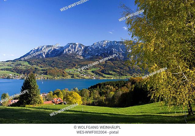Austria, Attersee, View of Hoellen Mountain during autumn