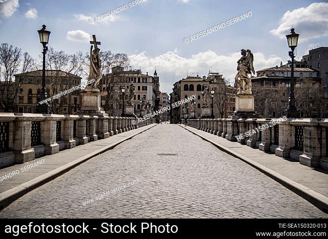 Saint Angel Bridge deserted due to Coronavirus emergency in Rome, ITALY-15-03-2020