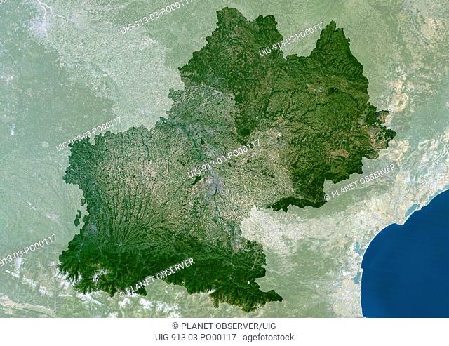 Midi-Pyrenees Region, France, True Colour Satellite Image With Mask. Midi-Pyrénées region, France, true colour satellite image with mask