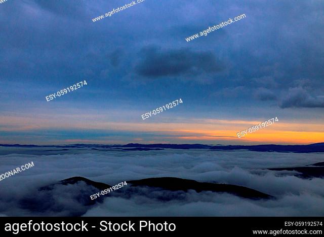 beuatiful landscape of the mountain at Hohe Wand in front of with sea of fog in Austria