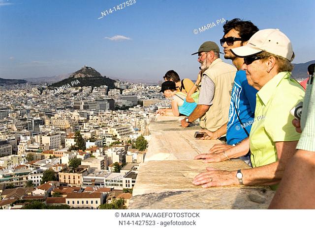 View from the Acropolis, Mount Lycabettus, Tourists, AThens, Greece
