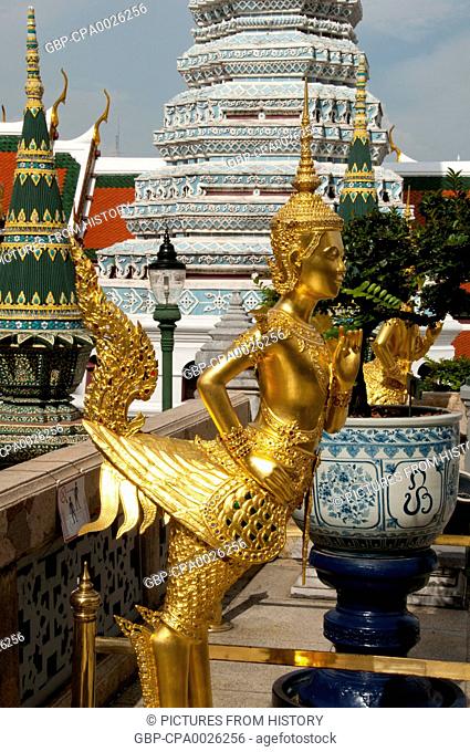 Thailand: Theppaksi (head of a human and body of a bird), a mythological being from the Himavamsa Forest, Wat Phra Kaew (Temple of the Emerald Buddha), Bangkok