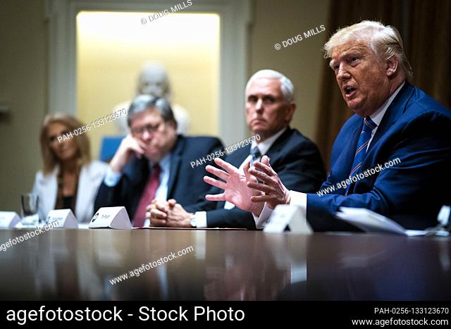 United States President Donald J. Trump makes remarks as he participates in a roundtable about seniors citizens in the Cabinet Room of the White House, Monday