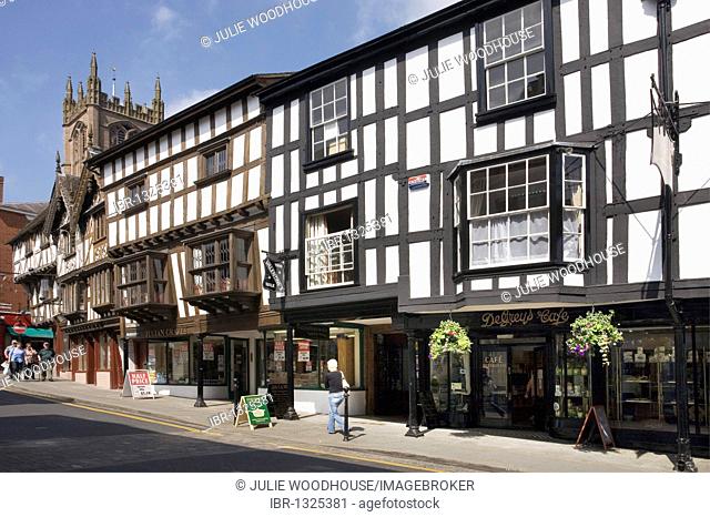 Broad Street with timber framed buildings, Ludlow, Shropshire, England, United Kingdom, Europe