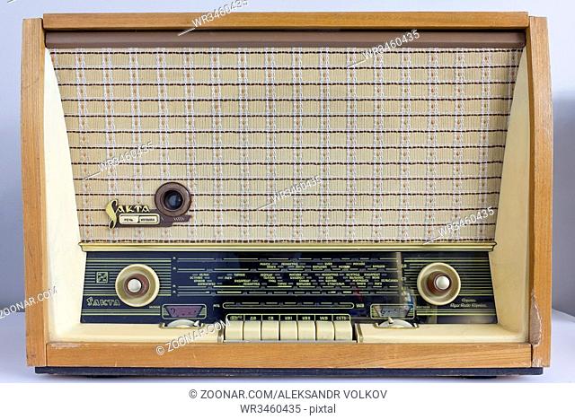 VILNIUS, LITHUANIA - DECEMBER 07, 2015: Vintage retro tube Riga Baltic Soviet radio receiver was made in 1959. More than 800 thousand such devices were made