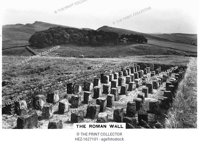 The Roman Wall, Housesteads, Northumberland, 1937. Part of Hadrian's Wall, built in the 2nd century AD. Sights of Britain, third series of 48 cigarette cards