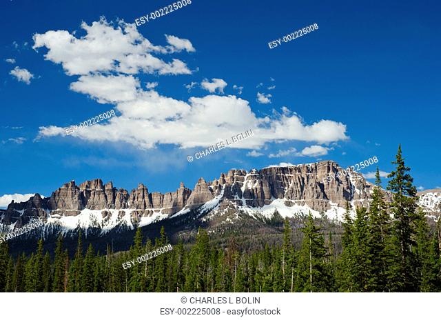 The Pinnacle Buttes and coniferous forest, Bridger-Teton National Forest, Fremont County, Wyoming, USA