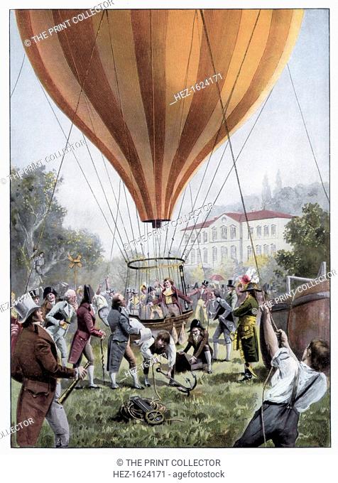 Joseph Louis Gay-Lussac's hot air balloon ascent, Paris, September 1804 (1900). On this flight, French chemist and physicist Gay-Lussac (1778-1850) reached a...