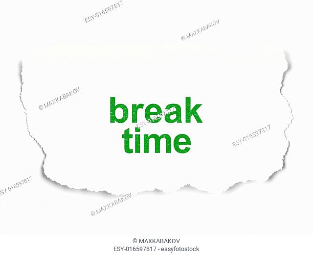 Time concept: torn newspaper with words Break Time on Paper background, 3d render