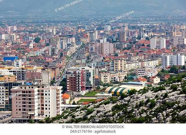 Albania, Shkodra, elevated city view from Rozafa Castle