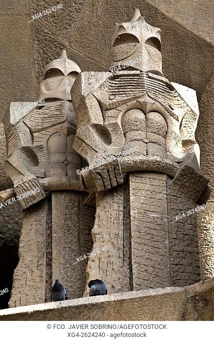 Passion façade, Calvary group. Sagrada Familia, Barcelona, Catalonia, Spain
