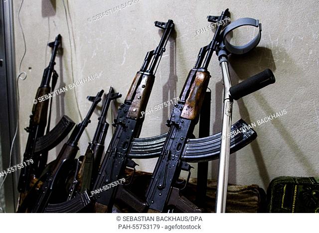 Weapons of pro-Kurdish fighters lean against a wall in a house in Kobane,  Syria, 6 February 2015. The heavy fighting in recent months between Kurdish and...