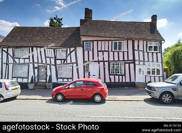 Houses in Lavenham in typical half-timbered architecture, Suffolk, England, Great Britain