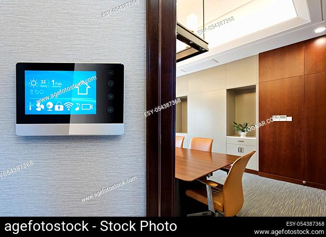 smart screen on wall in modern meeting room