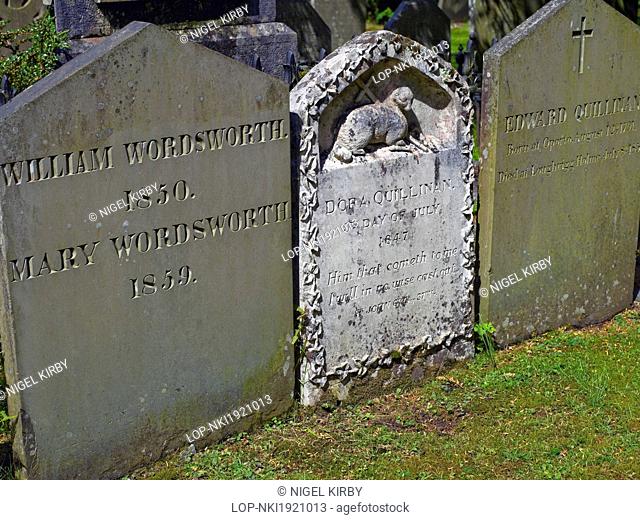 England, Cumbria, Grasmere. The grave of William and Mary Wordsworth in St. Oswald's Churchyard