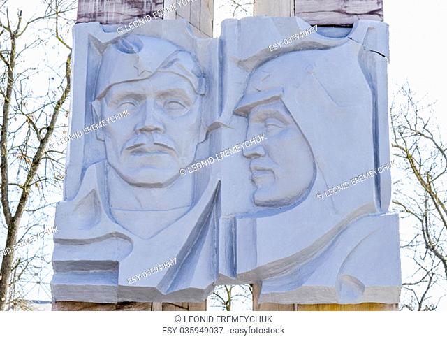 Soviet soldier monument. Soviet soldier monument with red illustrated background