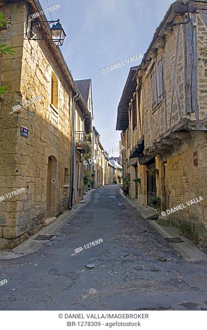 Narrow street in Montignac, Perigord, France, Europe