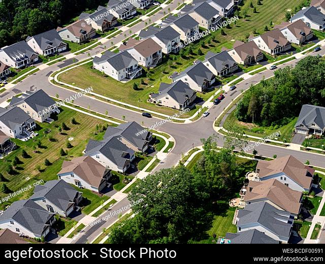 USA, Virginia, Manassas, Aerial view of suburban homes