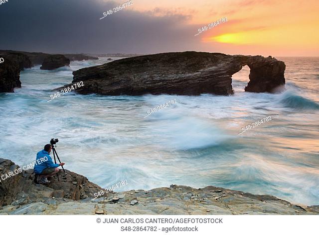 Playa de Las Catedrales (Beach of the Cathedrals) is the turistic name of Playa de Aguas Santas (Beach of the Holy Waters) , Ribadeo, in the Cantabrian coast