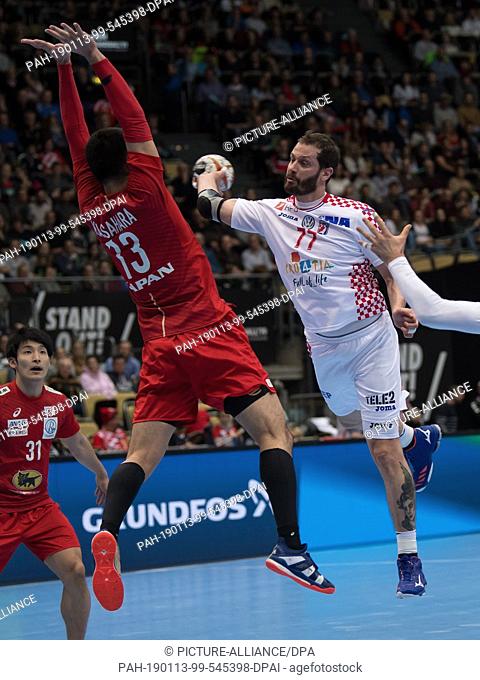 13 January 2019, Bavaria, München: Handball: World Championship, Croatia - Japan, preliminary round, Group B, 2nd matchday in the Olympic Hall