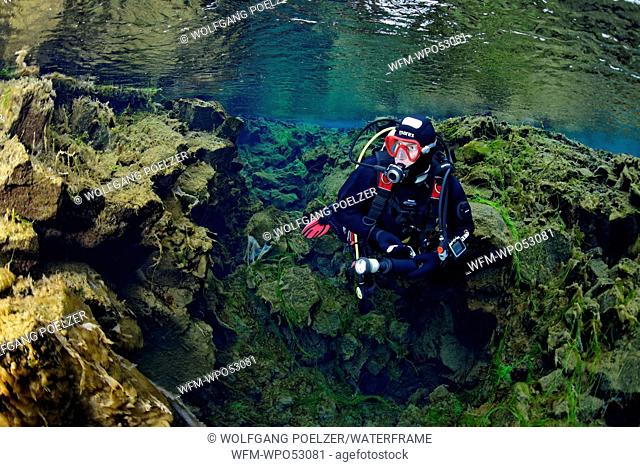 Scuba diving in Silfra Crack, Thingvellir National Park, Iceland