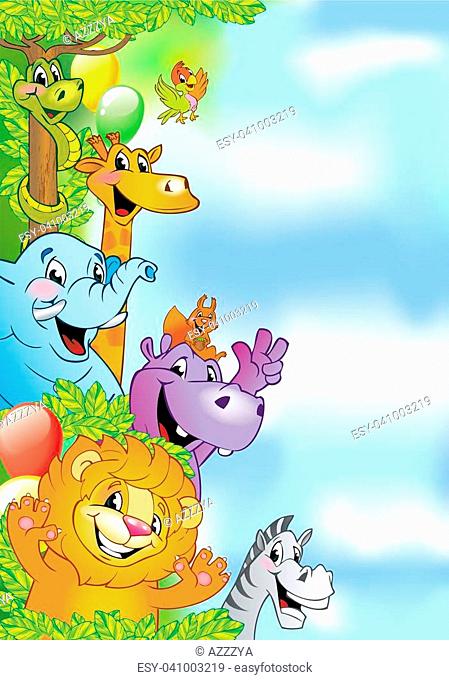 Cartoon animals, cheerful background for poster or birthday card, Stock  Vector, Vector And Low Budget Royalty Free Image. Pic. ESY-041003219 |  agefotostock