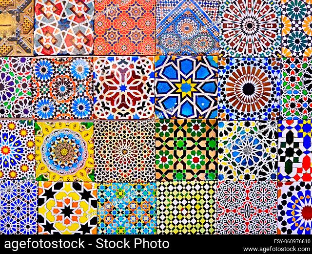 Beautifully patterned tiles in vibrant colours with Arabic influence. High quality photo