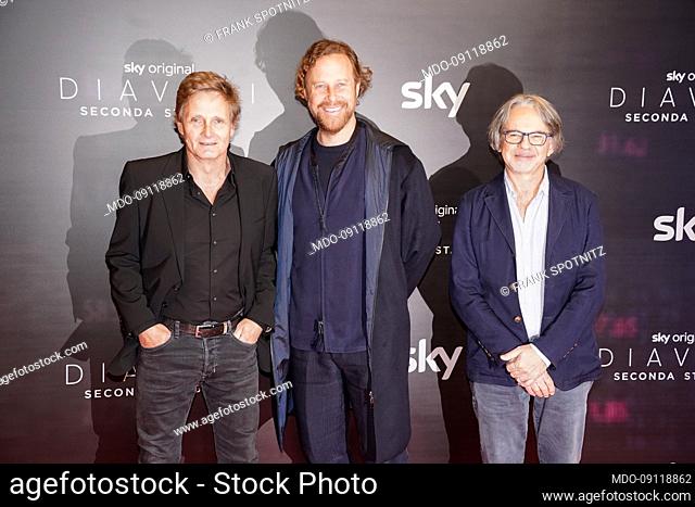 British director Nick Hurran, Italian director Jan Michelini and American screenwriter and production consultant Frank Spotnitz during the photocall for the...