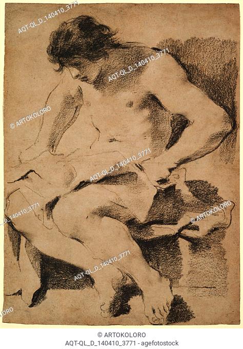 Study of a Seated Young Man; Guercino (Giovanni Francesco Barbieri), Italian (Bolognese), 1591 - 1666; Italy, Europe; about 1619; Black chalk dipped in gum