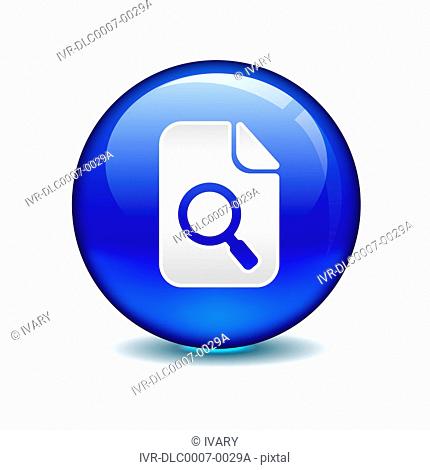 Illustration of magnifying glass symbol in a blue circle against white background