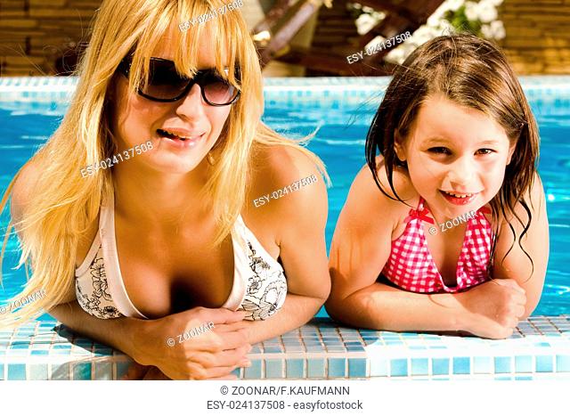 Together with my sister in the pool