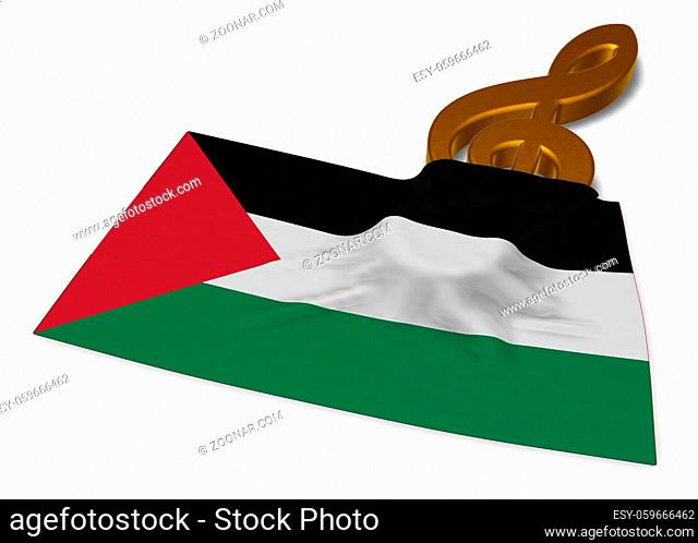 notenschlüssel und flagge von palästina - 3d rendering