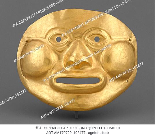 Funerary Mask, 5thâ€“1st century B.C., Colombia, Calima Valley region, Calima (Ilama), Gold, H. 7 3/4 x W. 9 5/8 in. (19.7 x 24