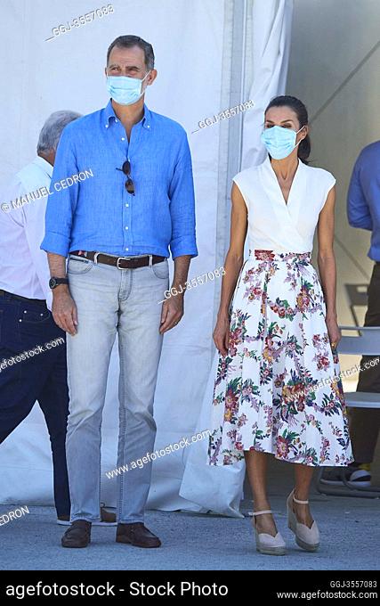 King Felipe VI of Spain, Queen Letizia of Spain visit La Carrichosa fruit cooperative on July 7, 2020 in Cieza, Spain