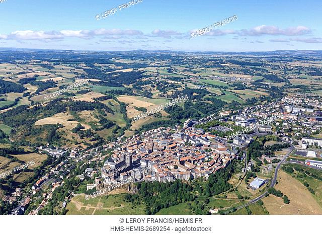 France, Cantal, Saint Flour, the town (aerial view)