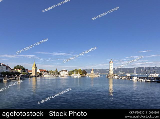 Harbor, lion, statue, lighthouse, water, lake, ship, boats, boat, boats, Lindau, Bodensee, Lake Constance, Germany. (CTK Photo/Marketa Hofmanova)