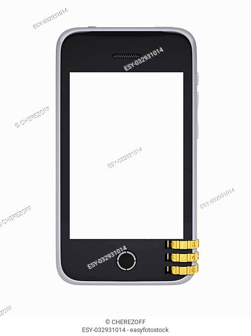 Smartphone with wheels combination code. Isolated on white background