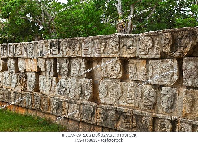 Tzompantli platform, Chichen Itza Maya archaeological site, Yucatan, Mexico