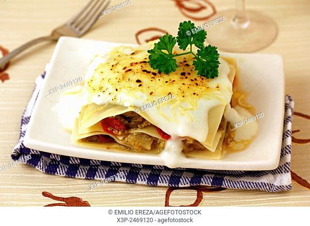 Lasagna with vegetables and monkfish