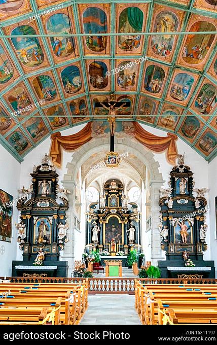 Willisau, LU / Switzerland - 3 July 2020: interior view of the historic 15th century Heiligblut or holy blood