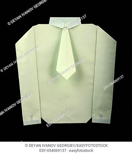 Isolated paper made white shirt with tie. Folded origami style