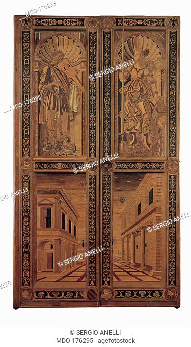 Door with Apollo, Pallas and views using perspective (The Angels' Hall), by Florence Inlayers, 1474, 15th Century, inlaid woods