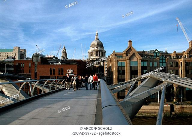 Millenium Bridge and St Paul' Cathedral London England Great Britain