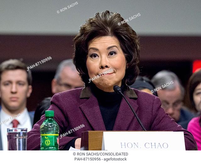 Elaine Chao testifies before the United States Senate Committee on Commerce, Science, and Transportation as it considers her nomination to be Secretary of the...