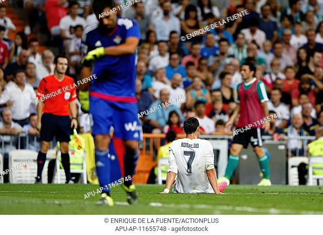 2015 La Liga Football Real Madrid v Real Betis Aug 29th. 29.08.2015. Santiago Bernabeu stadium, Madrid, Spain. Real Madrid's Cristiano Ronaldo dos Santos and...
