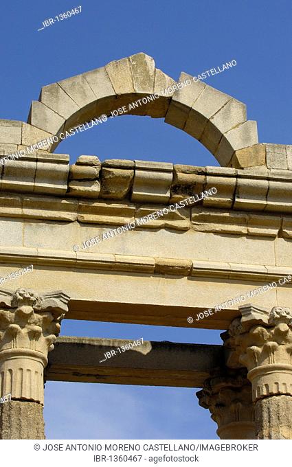 Ruins of Diana's temple, in the old Roman city Emerita Augusta, Merida, Badajoz province, Ruta de la Plata, Spain, Europe