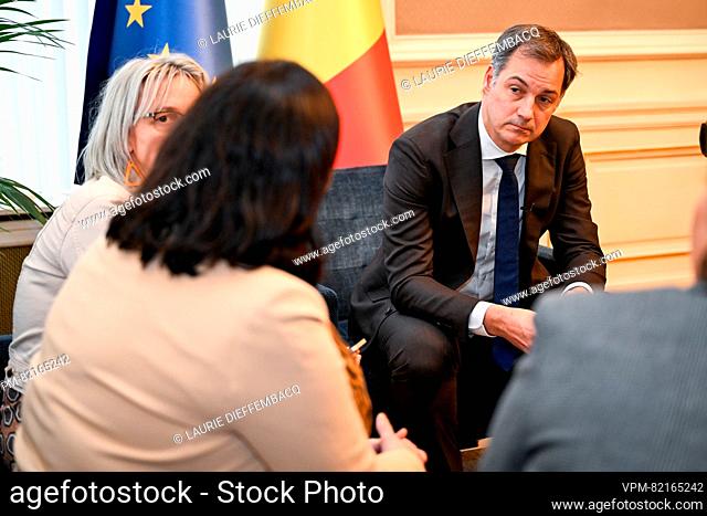 Prime Minister Alexander De Croo pictured during the presentation of the Child Focus petition for better protection of children online to the Prime Minister