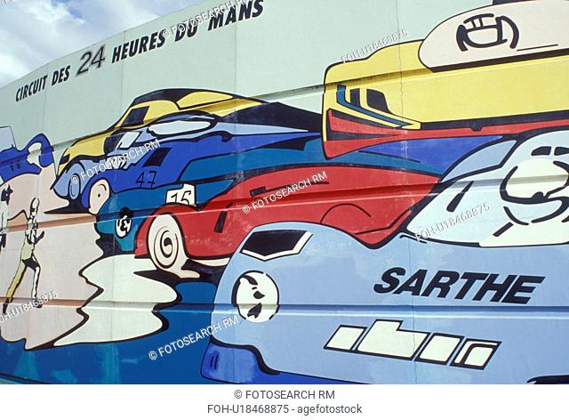 Le Mans, France, Pays de la Loire, Sarthe, Europe, Mural of the famous 24 hour Auto Race mural