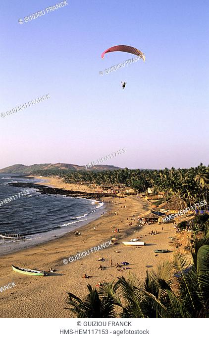India, Goa State, Anjuna beach, paraglider flight